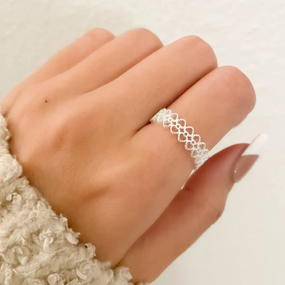 925 Sterling Silver Lace Ring Dainty Ring Band Thin Ring Delicate Lace Ring